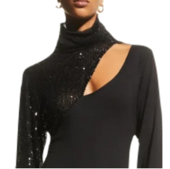 IN THE MOOD FOR LOVE Dunaway Black Sequined Open-Back Turtleneck Formal … - Picture 3 of 11